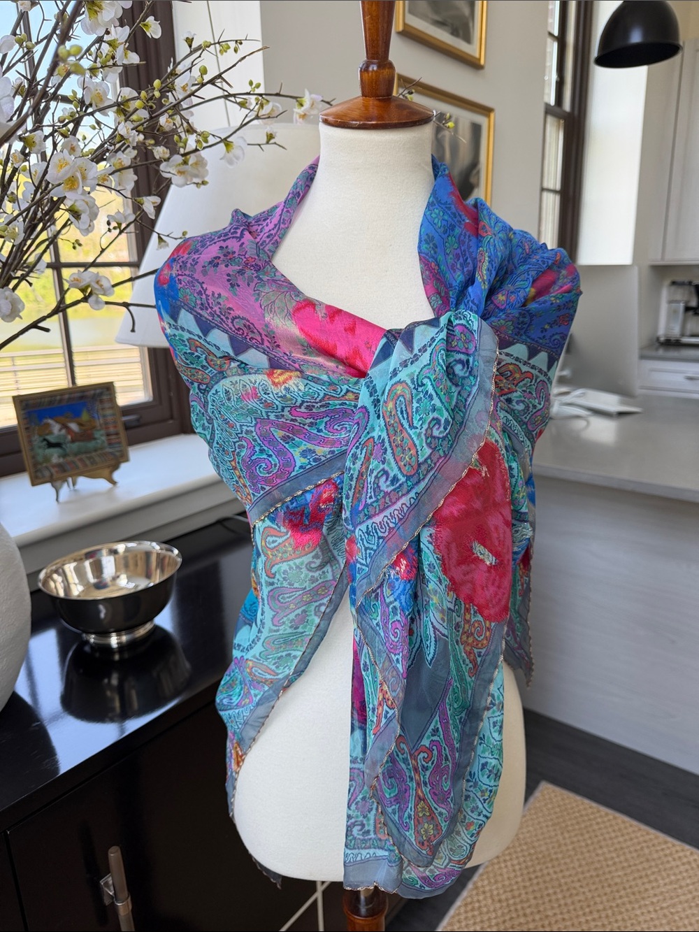 Etro Silk Wrap w/Metallic Thread